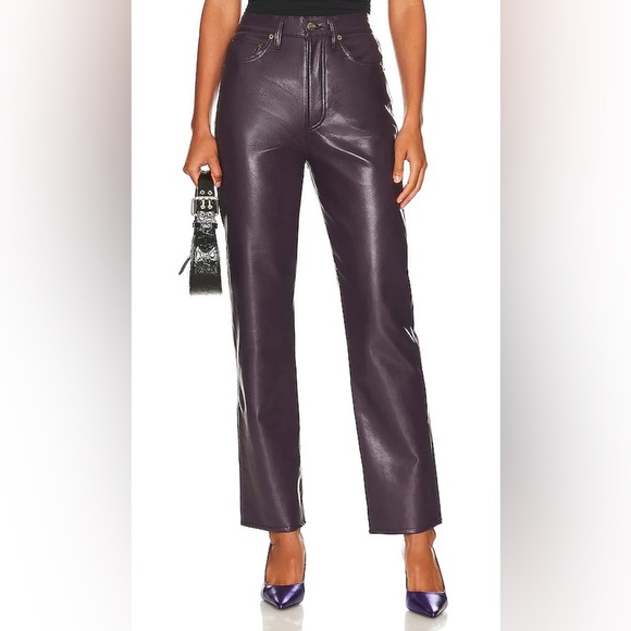 Agolde Recycled Leather 90's Pinch Waist Pants in Nightshade - Picture 3 of 16
